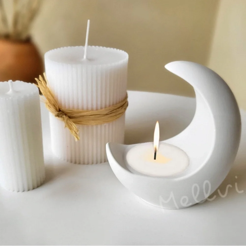 Candle Base 3D Moon Candlestick resin DIY Crystal Resin Half Moon home decor